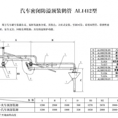 汽车密闭防溢顶装鹤管AL1412型