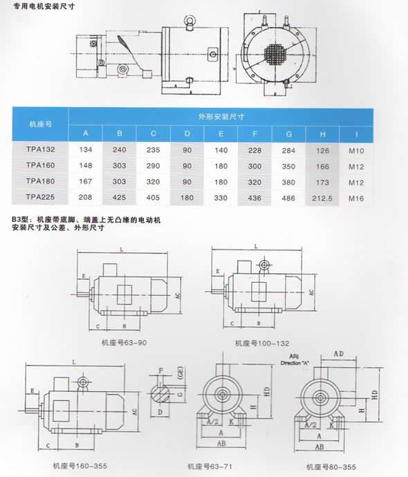 TPA空压机专用永磁同步电机安装尺寸图表
